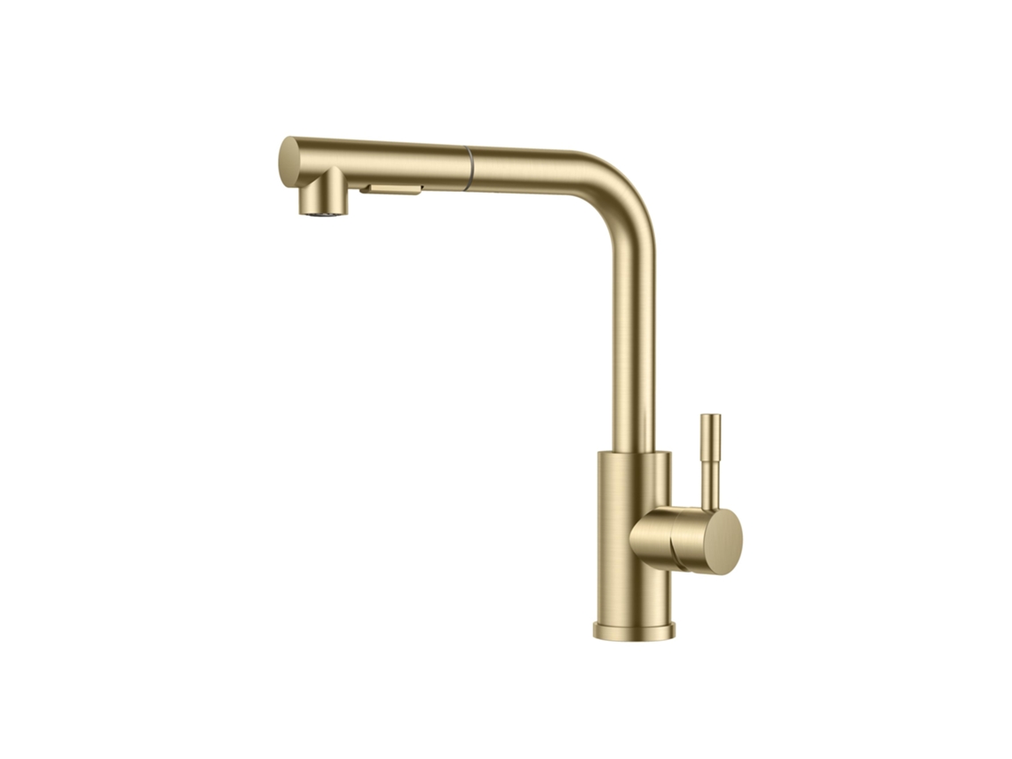 Torneira Misturadora De Cozinha, Misturador De Cozinha Com Ducha Extensível, Rotativo 360°, Água Quente E Fria, Acabamento Dourado Escovado