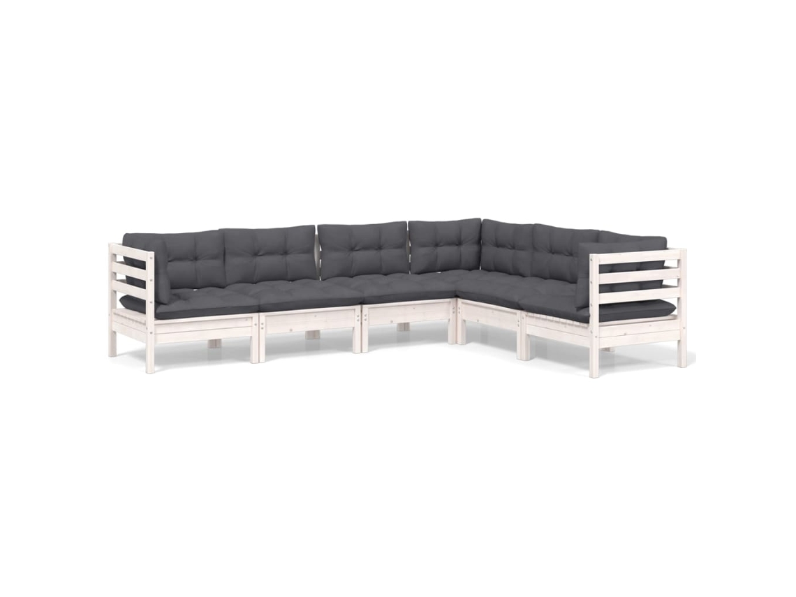 Conjunto de 6 Lounge de Jardim com Almofadões Pinho Maciço Branco MAISON EXCLUSIVE