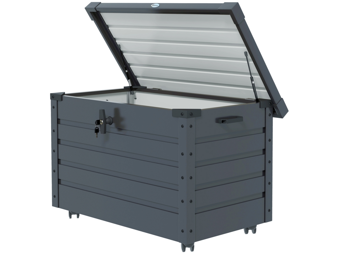 Baú De Exterior 295 L De Armazenamento De Aço Galvanizado Com 1 Fechadura Para Jardim 100x62x65 Cm Cinza Escuro