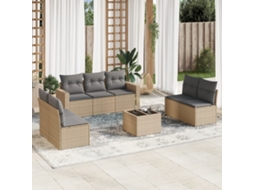 Vidaxl 8 Pcs Conjunto De Sofás P/ Jardim Com Almofadões Vime Pe Bege