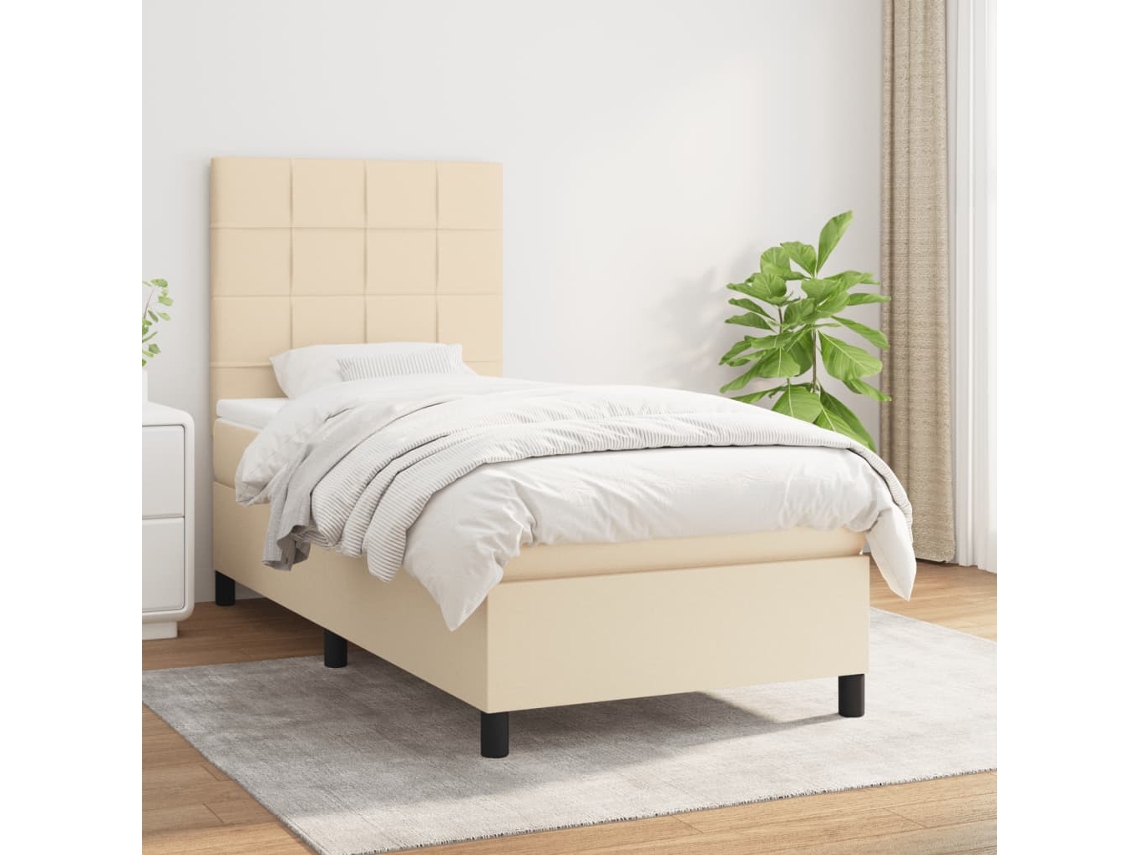 Cama Com Molas/colchão 80x200 Cm Tecido Cor Crème