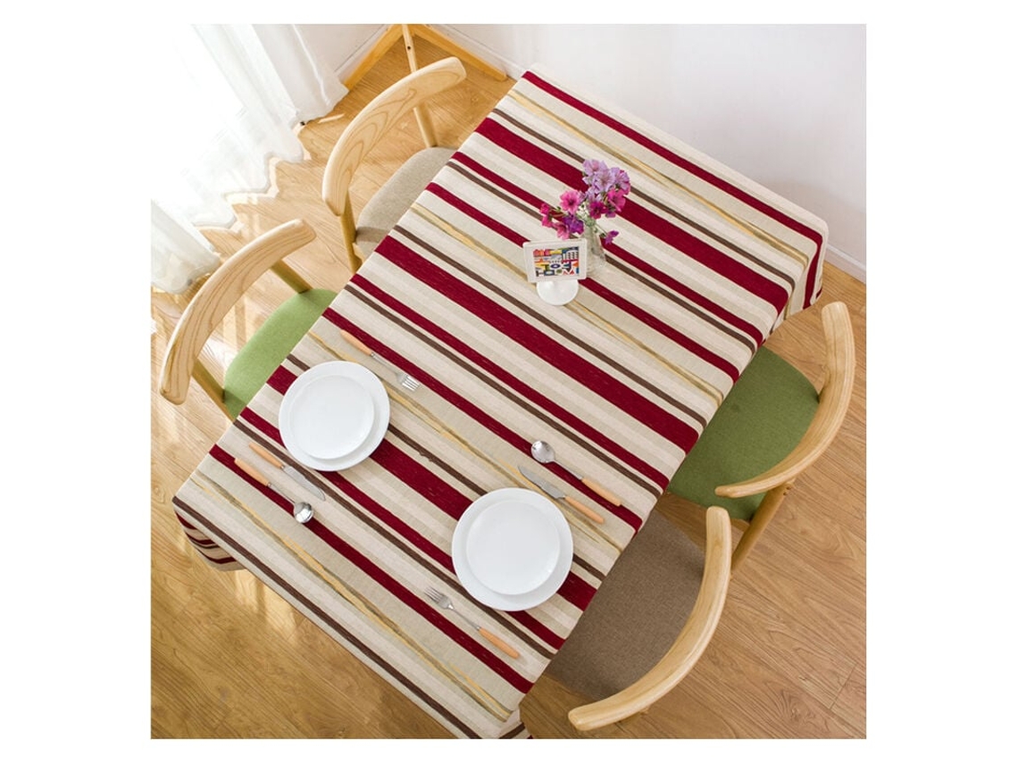 Toalha De Mesa De Algodão E Linho Com Bordado De Barras Coloridas, Retangular, Lavável, Para Mesa De Jantar, Jantar, Piquenique, Café, Restaurante, Di