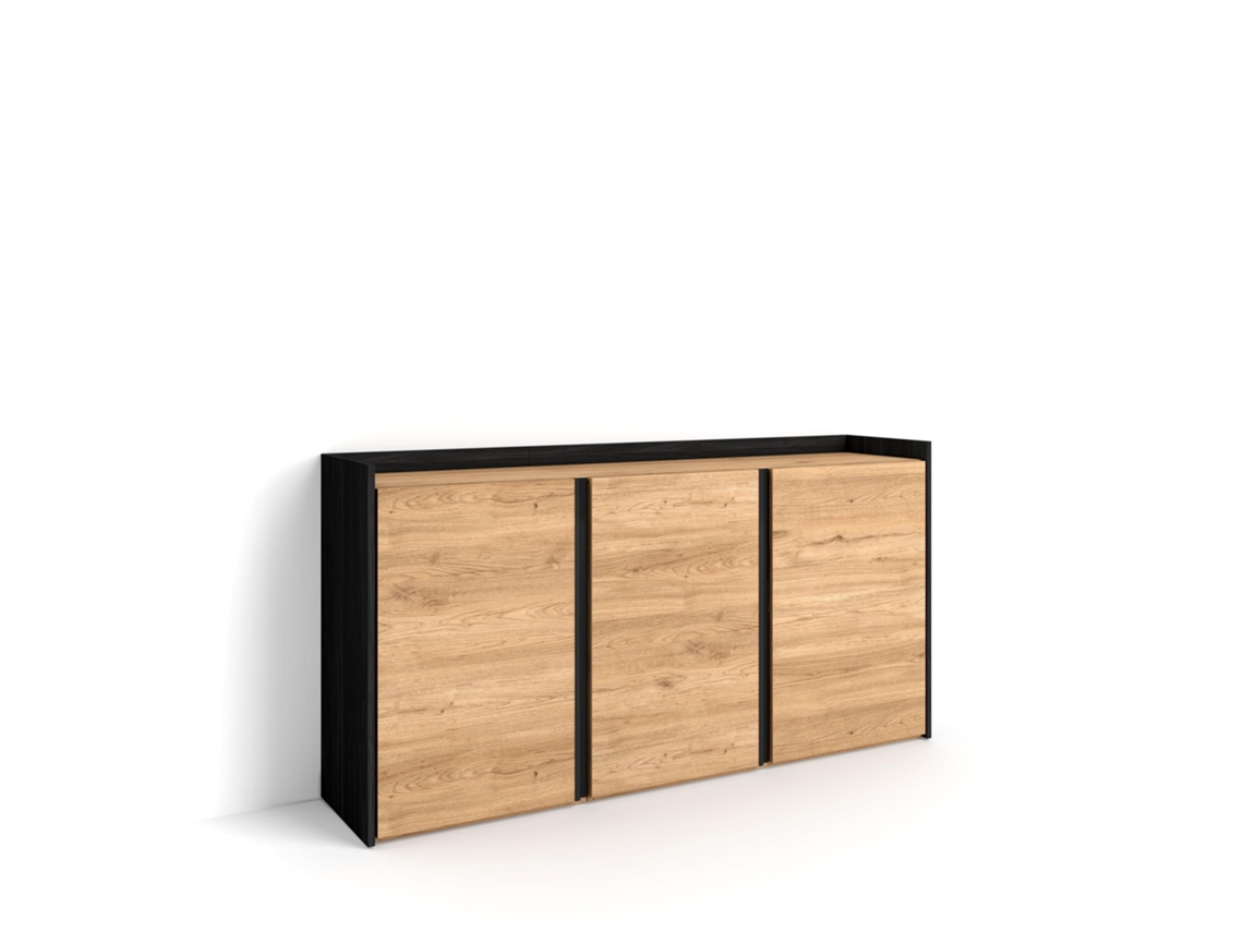Aparador Sala De Jantar, 156x35x80cm, 3 Portas, Armário Arrumação, Carvalho E Preto