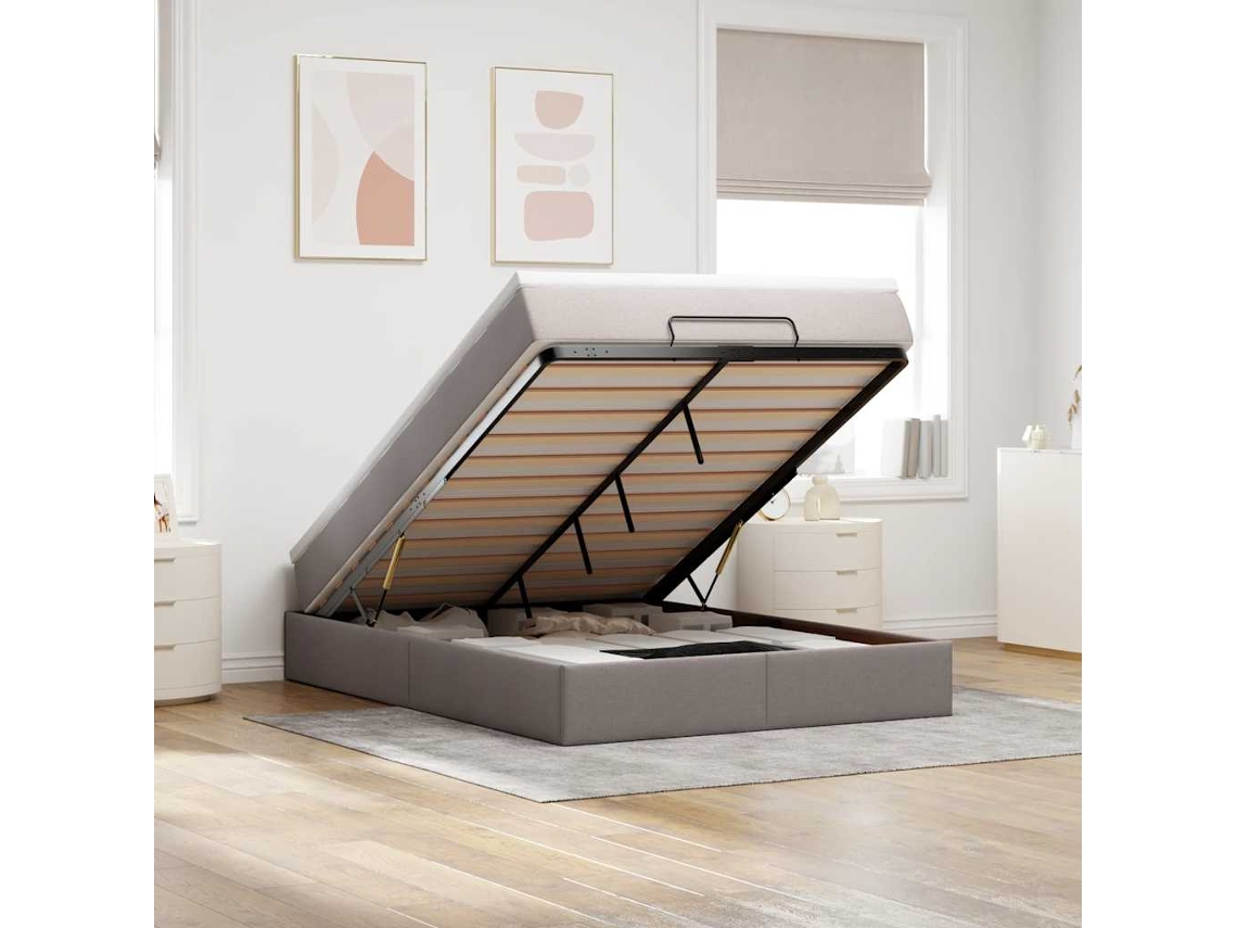 Vidaxl Estrutura De Cama Otomana Com Colchão Tecido Cinzento 140x200cm