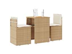 Vidaxl 3 Pcs Conjunto Bistrô Com Almofadões Vime Pe Bege