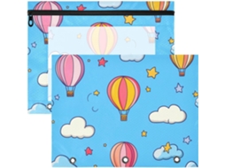 Conjunto de 2 Estojos Plásticos com Janela Transparente para Documentos A4, Material Escolar, Balões Ar Quente