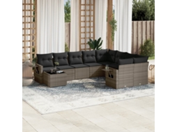 Vidaxl 10 Pcs Conjunto Sofás De Jardim C/ Almofadões Vime Pe Cinzento