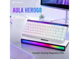 Teclado mecânico para jogos com Fios Aula Hero68 He, efeito Hall magnético, taxa de atualização de 8 kHz, ajuste de 0,01 mm, RGB programável, layout 65% branco.