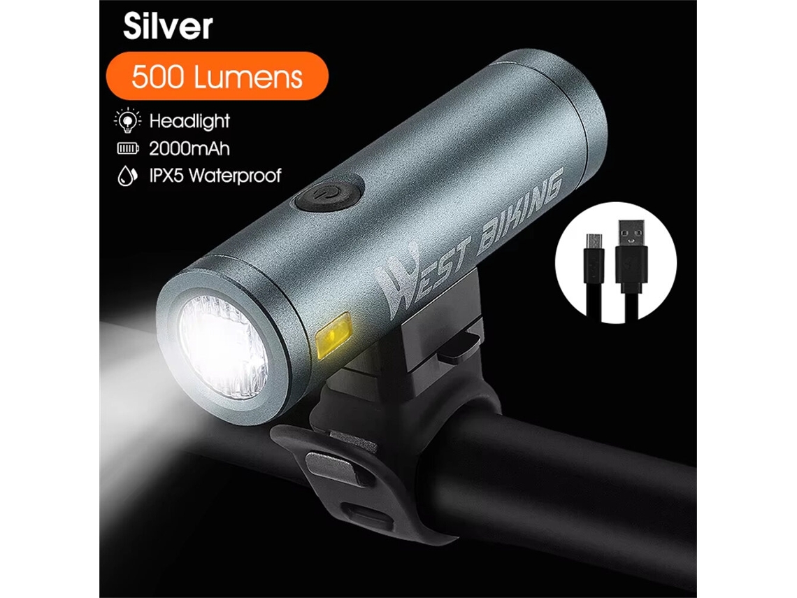 Farol Dianteiro Para Bicicleta West Biking 500lm 85 Preto Recarregável Via Usb 5000mah Alcance De 200m Fabricado Em Liga De Alumínio