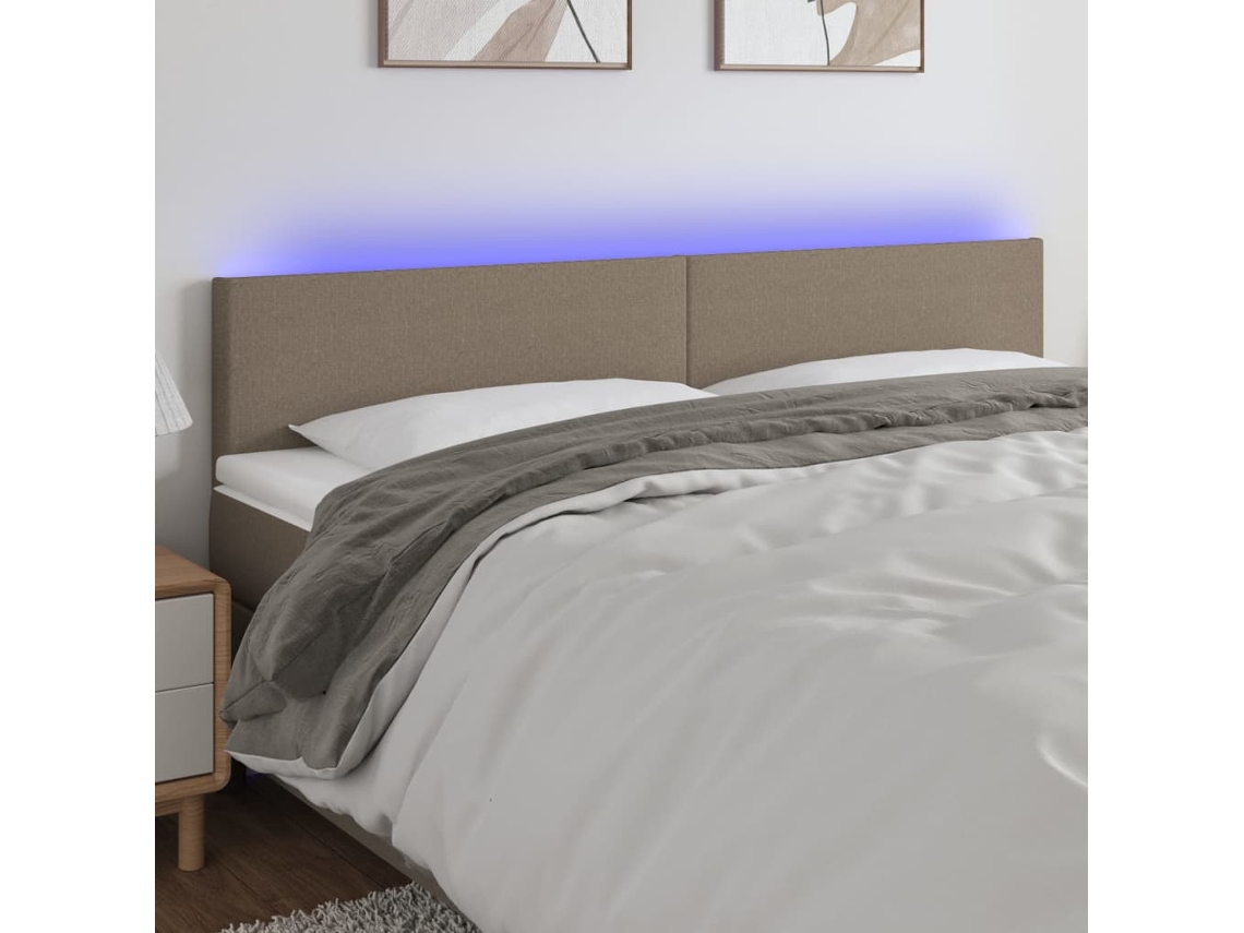 Vidaxl Cabeceira Cama Luzes Led Tecido 180x5x78/88cm Cinza-acastanhado