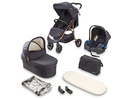 Carrinho De Bebé 3 In 1 Babygo Style Black Rosegold