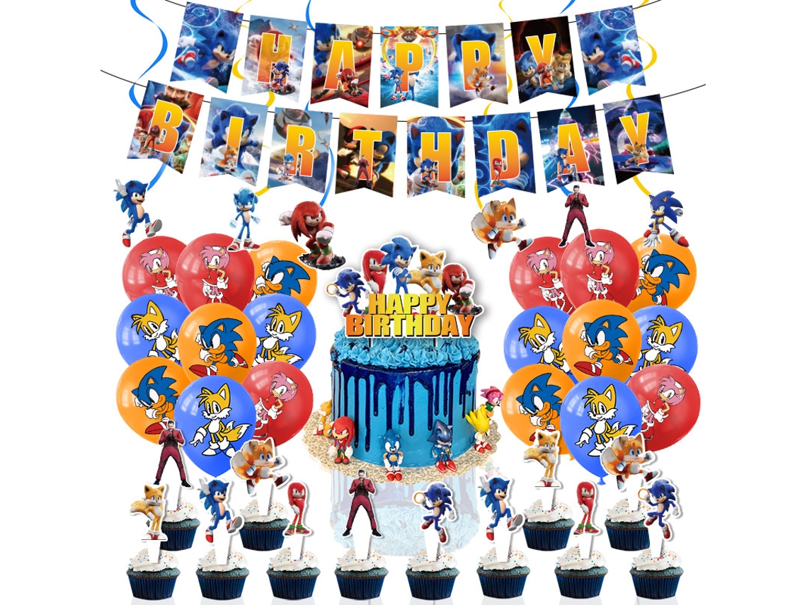 Cartão Para Inserir Em Bolo De Aniversário Do Sonic, Decoração Com Balões