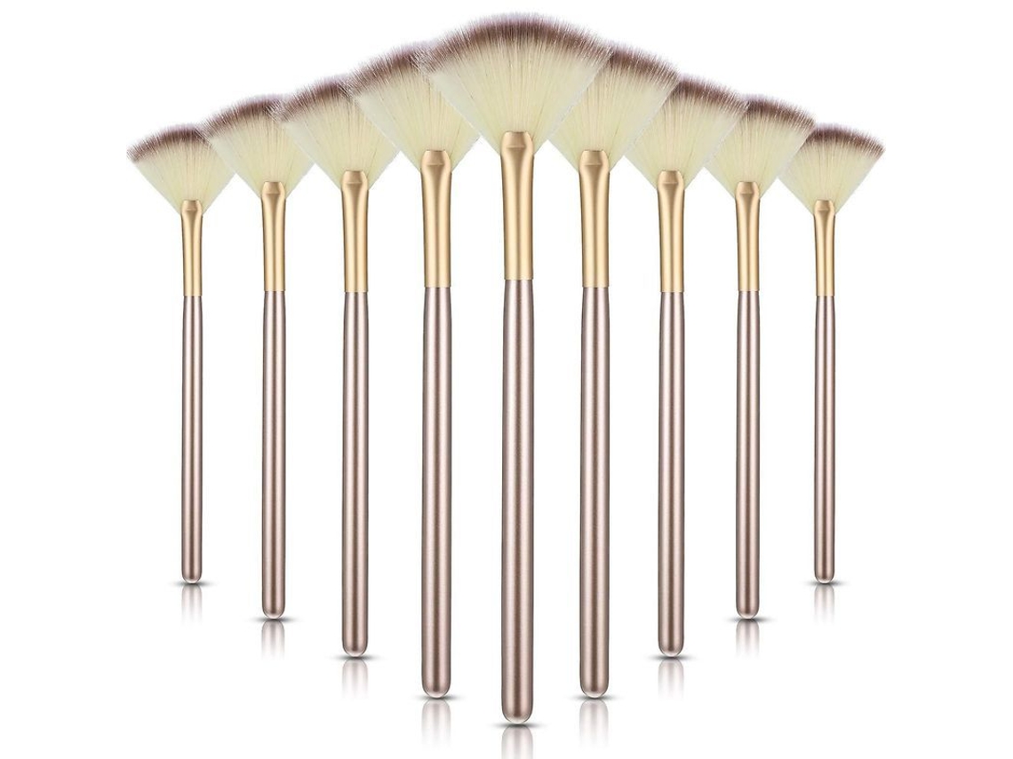 Pincéis de Maquiagem Facial Macios 9 Peças com Cabo de Madeira e Fibra Suave para Pó e Blush