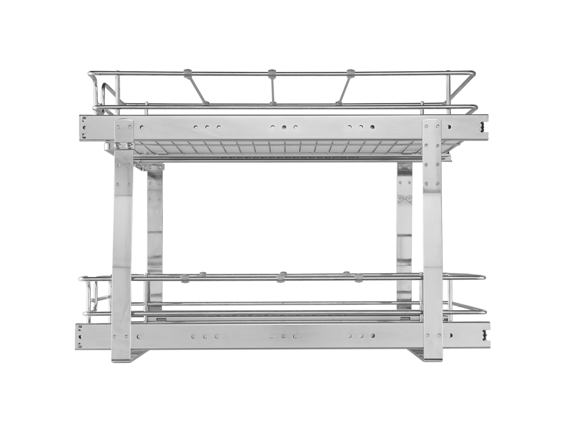 Prateleira Embaixo da Pia de 2 Níveis 431x539x383 Mm Deslizante para Armário Aço Cromado com Prateleiras Capacidade Carga 30 Kg Deslizamento Suave