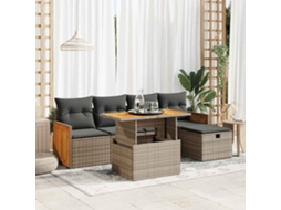 Vidaxl 6 Pcs Conjunto Sofás De Jardim Com Almofadões Vime Cinzento