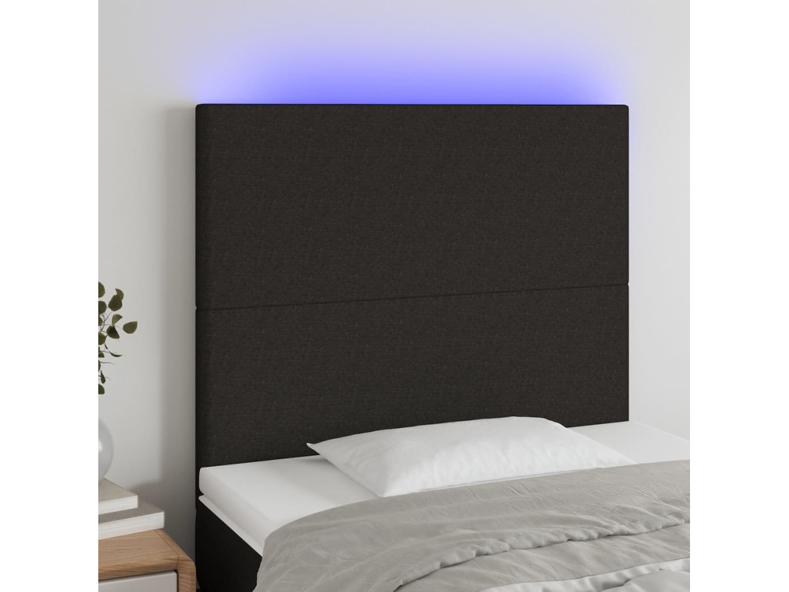 Vidaxl Cabeceira De Cama C/ Led Tecido 90x5x118/128cm Preto