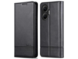 Capa Azns Para Xiaomi Poco F7 5g Redmi Turbo 4 Pro 5g, Capa Tipo Carteira De Couro Sintético Com Textura De Couro Bovino, Preta