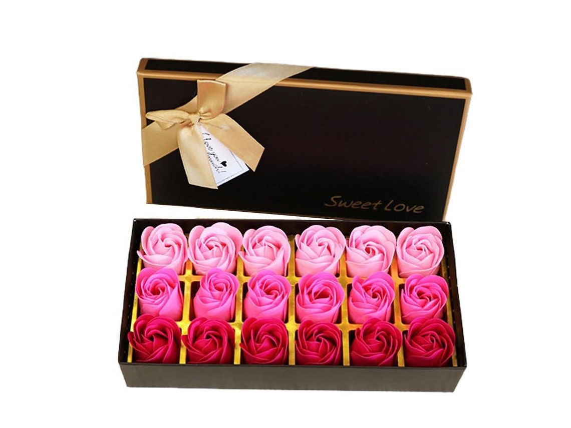 2026 18 Peças Caixa Sabonete Rosa Floral Elegante Textura Suave Aromático Presente Banho Festa Casamentos Aniversário