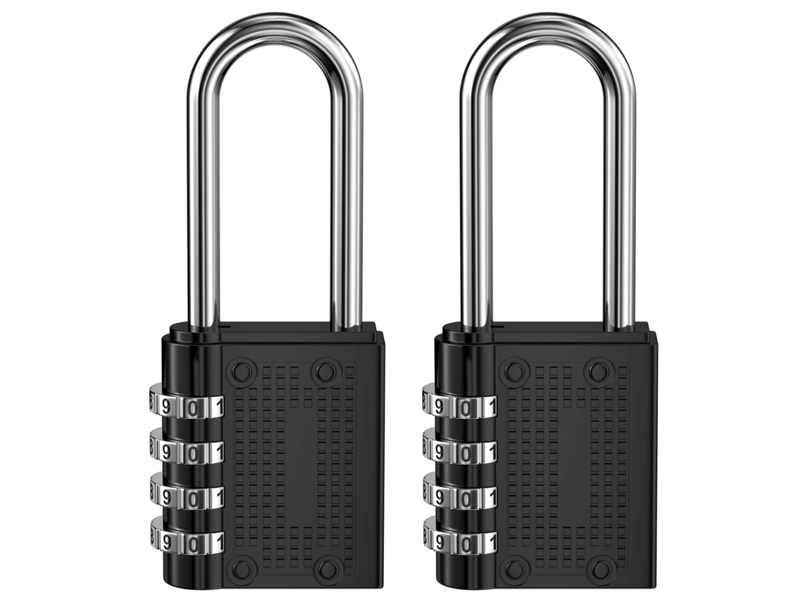 Conjunto De 2 Cadeados Com Código De 4 Dígitos, Reconfigurável, Preto, Para Armários, Ginásio