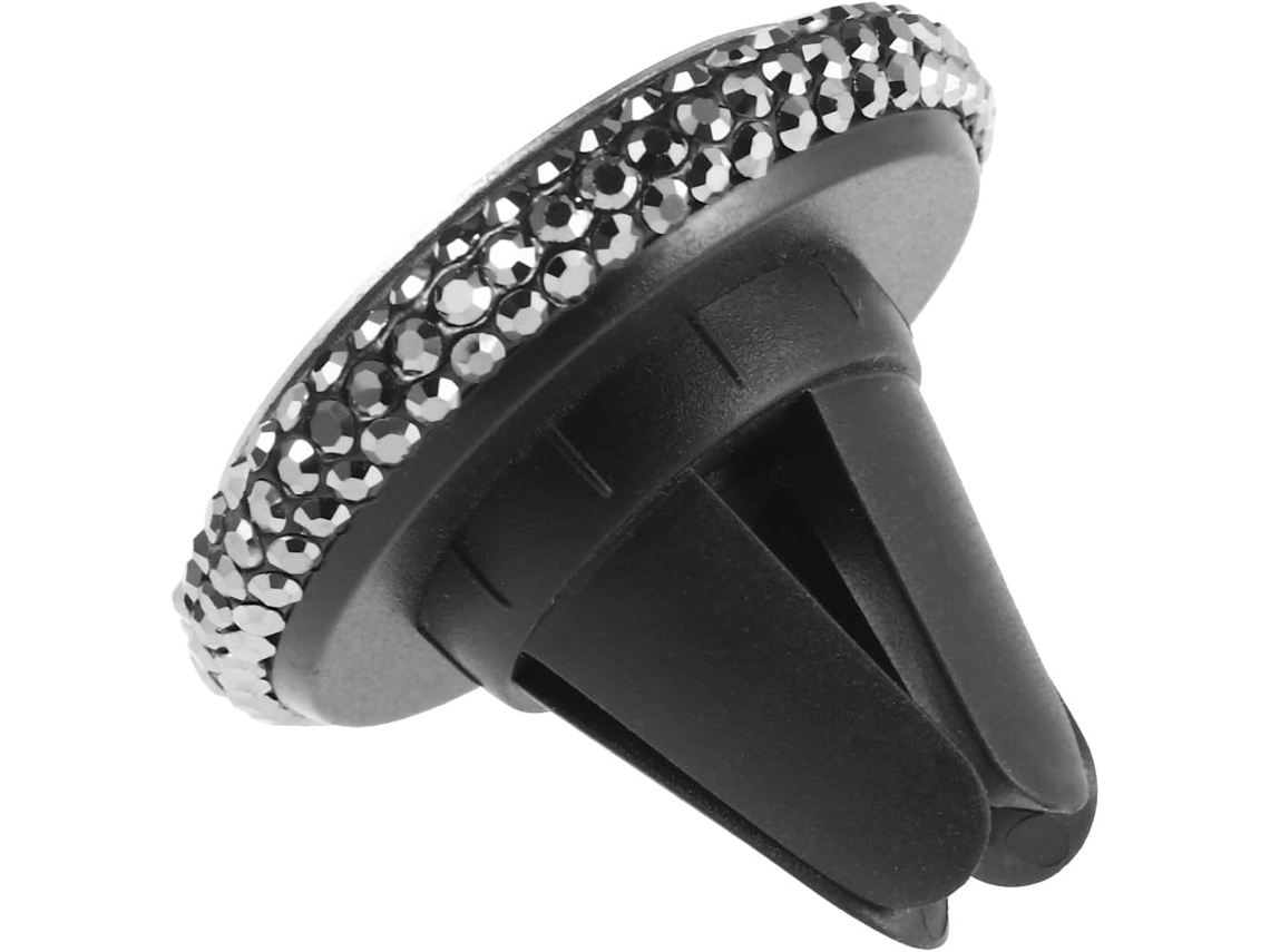 Suporte Magnético Preto Para Celular Veicular Com Design De Strass, Em Metal.