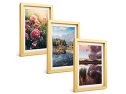 Composição De Quadros Flores, Jardim, Montanhas, Água Espelharte (3 Peças 20x30 Cm)