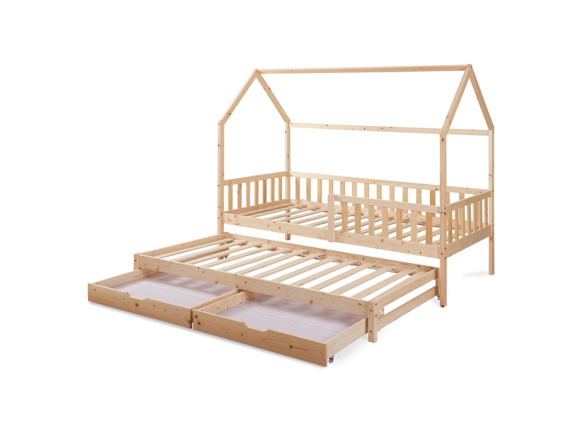 Cama De Casal Para Crianças Aarghonmaa 90x200cm 2 Gavetas Pinho Natural [EN.CASA]