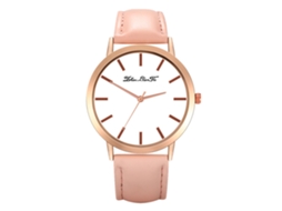 Relógio de Pulso Feminino Analógico de Quartzo com Pulseira Pu Estilo Clássico Rosa