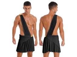 Fantasia masculina de Guerreiro para cosplay de Saia Tiaobug, ideal para festas temáticas de Halloween e teatro. Cor: Preto.