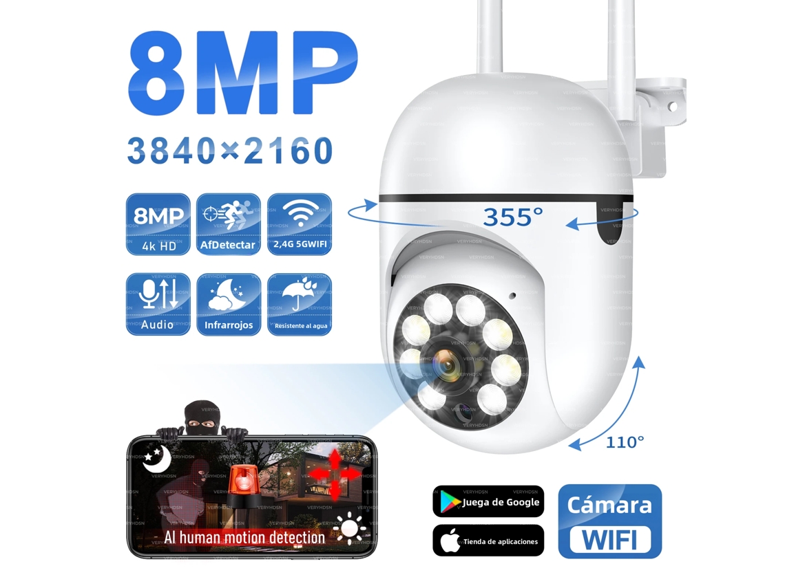 Câmera Ip Externa Sem Fio De 8mp Com Controle De Voz Bidirecional E Visão Noturna Colorida Com Ia.