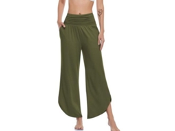 2026 pantalones de Yoga de Pierna Ancha para Mujer de Cintura Alta Confortables Con Bolsillos M Verde Ejército