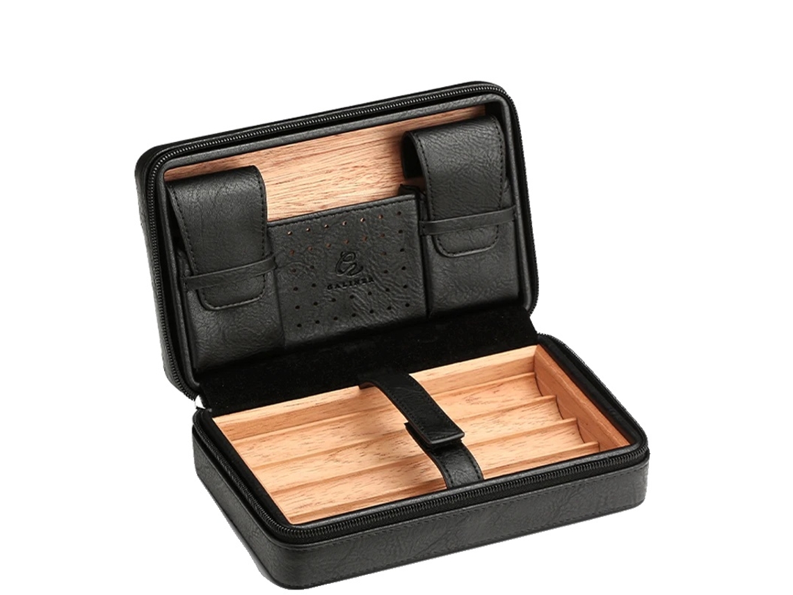 Caixa De Humidificador De Charutos, Viagem De Couro, Forrada Com Madeira De Cedro,apenas Estojo Preto