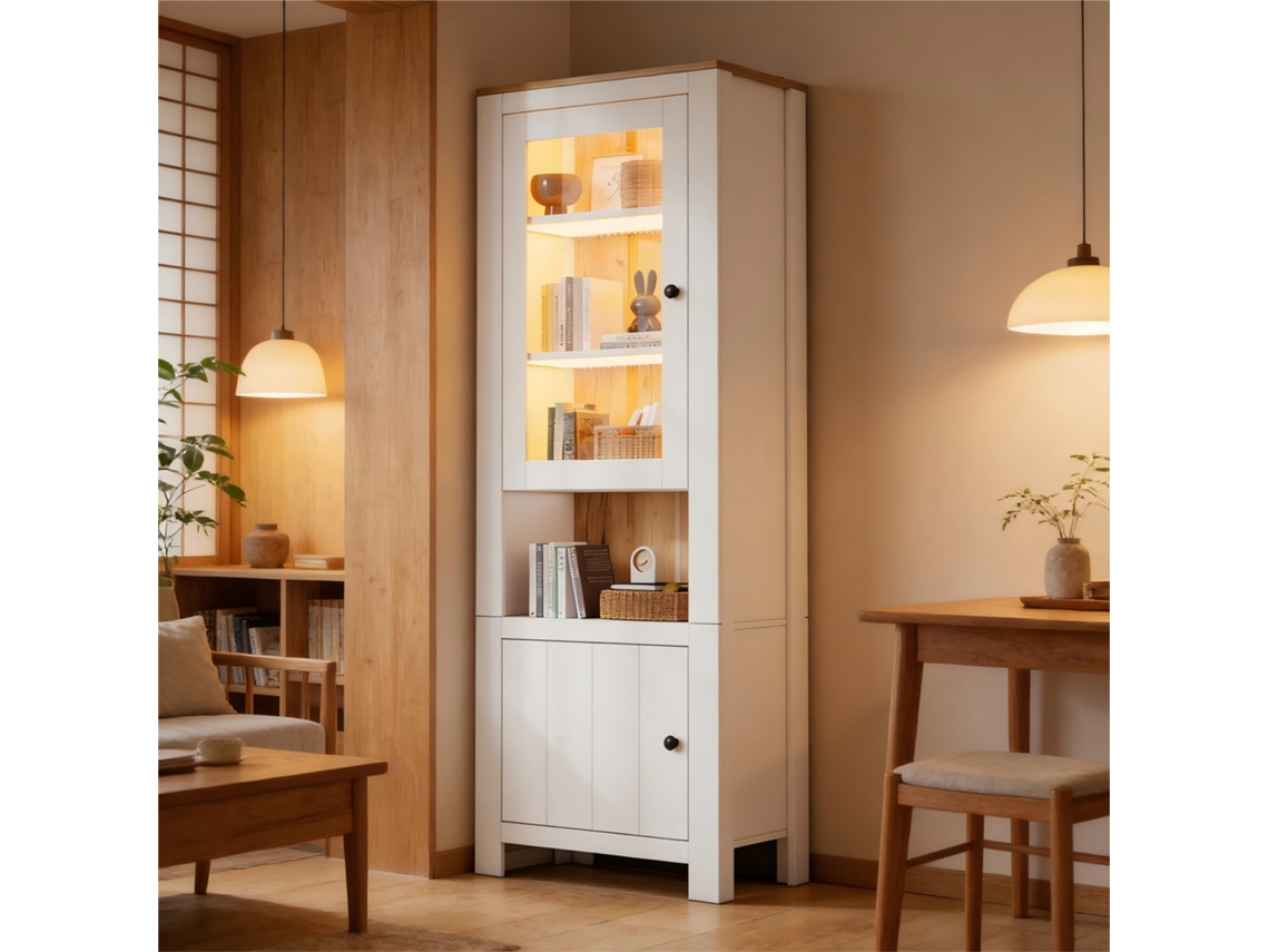 Vitrine 70x40x188cm 2 Portas 6 Prateleiras Led Branca