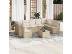 Vidaxl 10 Pcs Conjunto De Sofás P/ Jardim Com Almofadões Vime Pe Bege