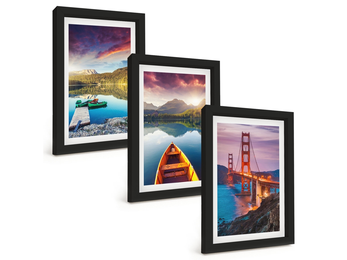 Composição De Quadros Vistas De Montanhas, Lagos, Pontes Espelharte (3 Peças 20x30 Cm)