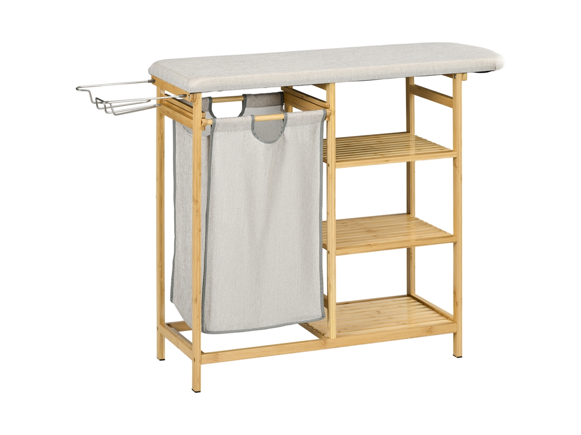 Cesto de roupa suja de 57,4 L com tábua de passar e ferro, cesto de roupa suja com prateleira de 3 níveis, saco extensível e pá