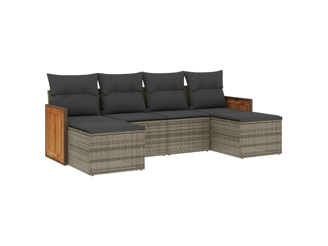 Conjunto de 6 Sofás de Jardim com Almofadas Vime Cinza MAISON EXCLUSIVE (80x200 cm)