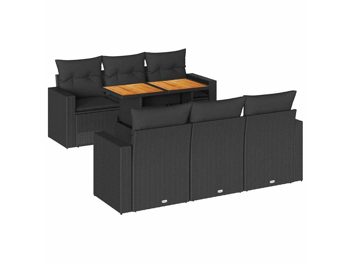 Conjunto de 7 Sofás para Jardim com Almofadões Vime Pe Preto MAISON EXCLUSIVE (7 pcs)