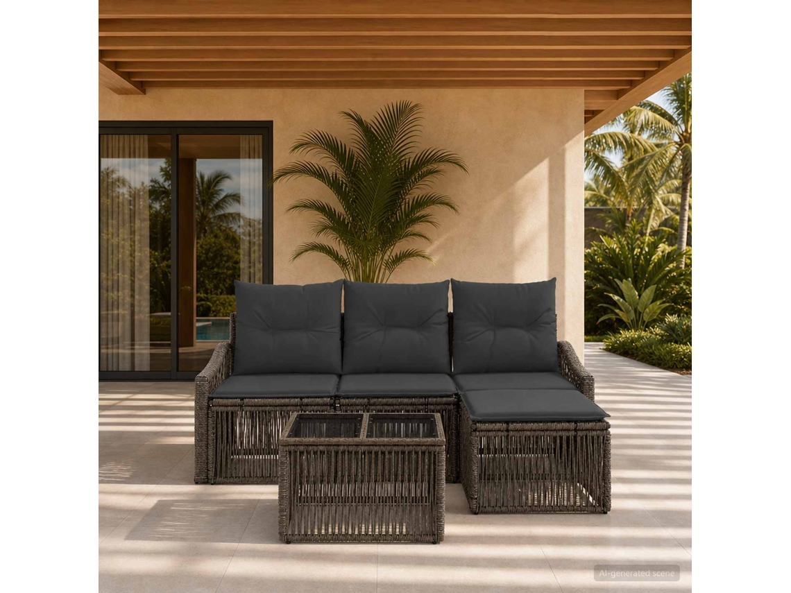 Vidaxl Conjunto De Sofá De Jardim 5 Pcs Cinzento Vime Pe