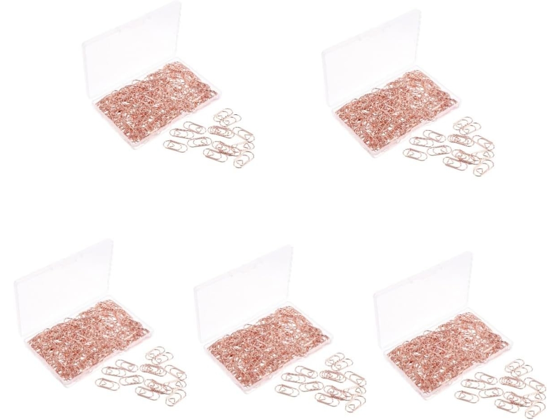 Conjunto de 750 clipes de metal com formatos exclusivos para anotações e materiais de escritório, na nossa cor rosa, práticos e funcionais.