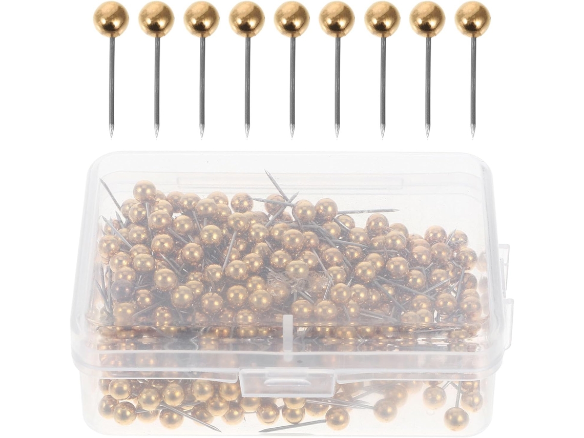 Conjunto De 300 Alfinetes Escritório Em Plástico E Metal Dourados, Com Design Compacto E Portátil, Ideais Para Papéis E