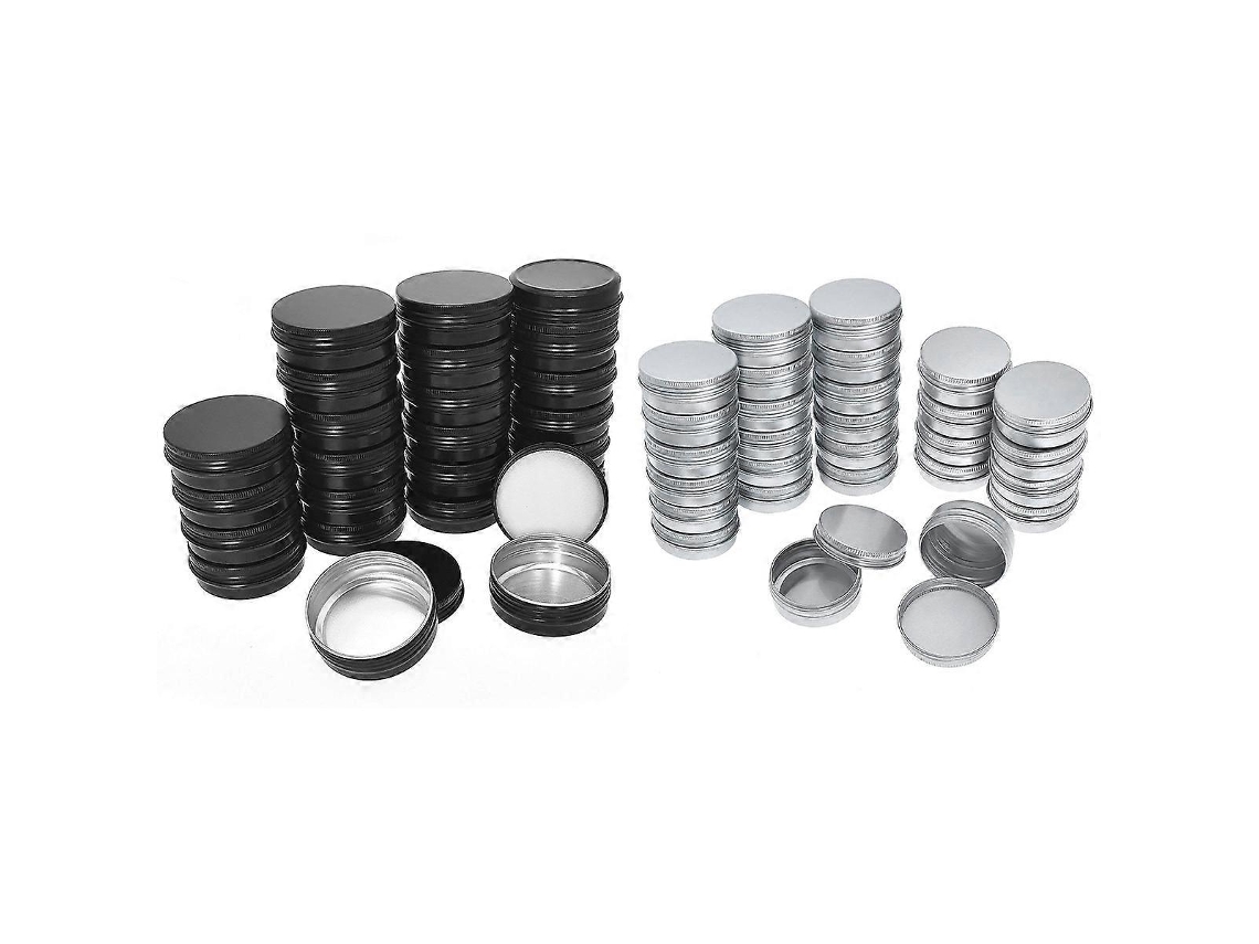 80 Pcs Latas Redondas Com Tampa Roscada Prata Preta Recipientes De Metal