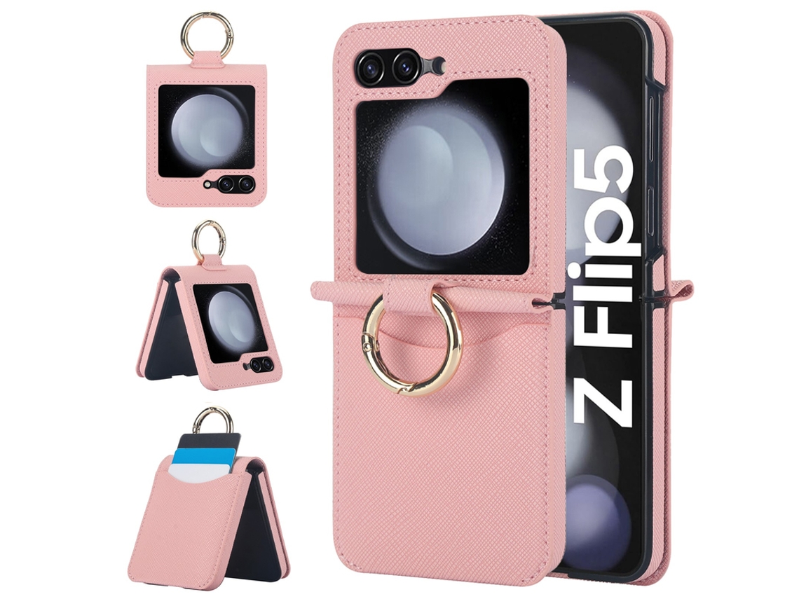 Capa Para Samsung Galaxy Z Flip5 Com Carteira E Anel Rosa Czhhmart