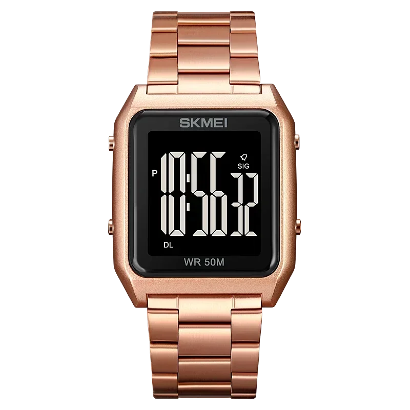 Relógio de Pulso Digital com Calendário , Luz de Fundo, Cronógrafo e Despertador Masculino, À Prova D'água. MDUG (ouro Rosa)