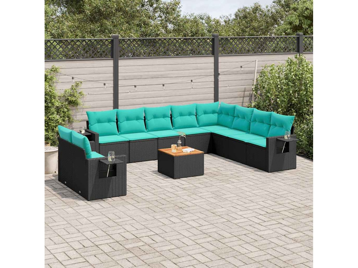 Vidaxl Conjunto De Sofá De Jardim Com 11 Peças E Almofadas Em Rattan Sintético Preto