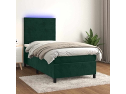 Vidaxl Cama Box Spring C/ Colchão/led 90x200 Cm Veludo Verde-escuro