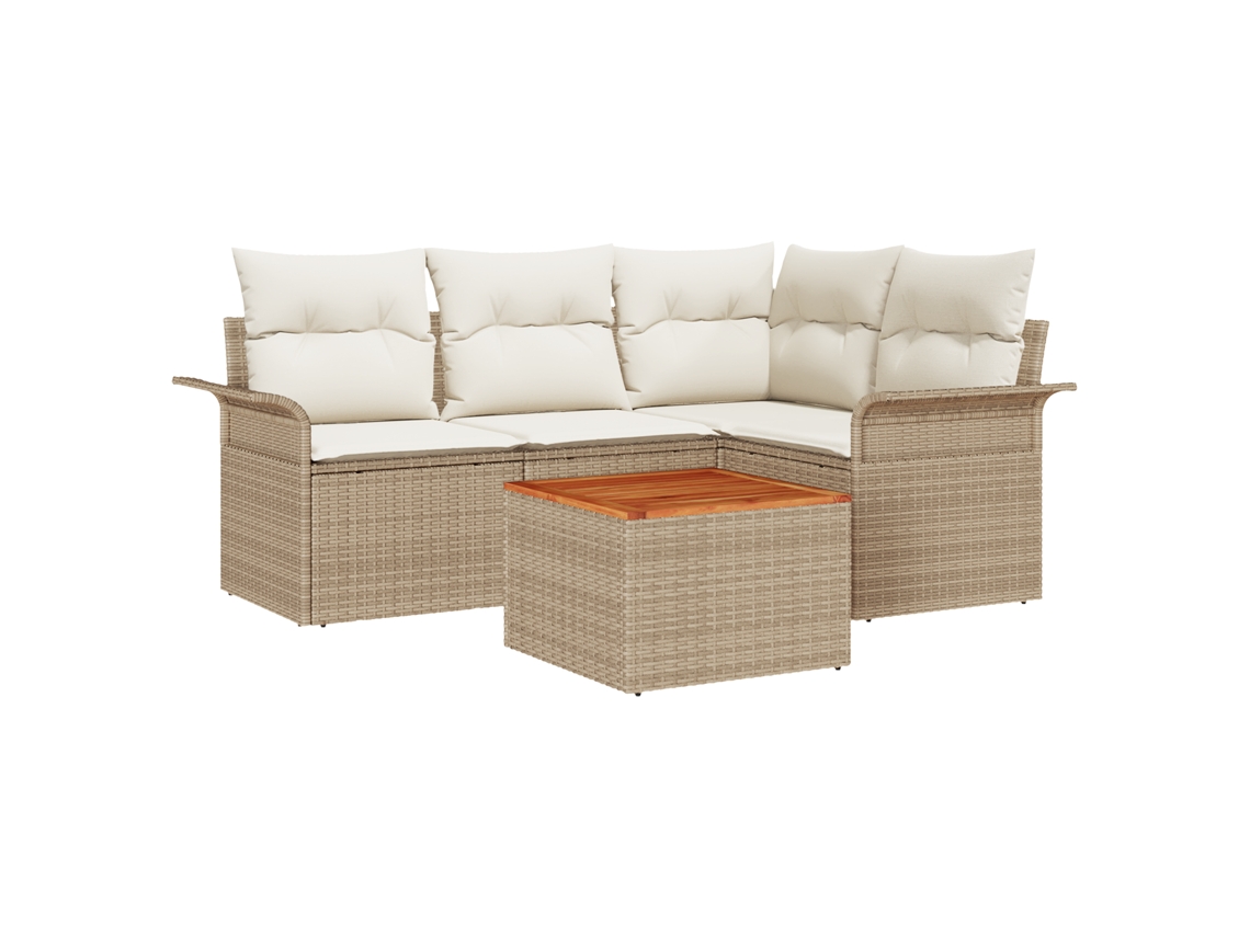 Conjunto 5 Sofá De Jardim Vidaxl Bege Vime Pe (55 X 55 X 37 Cm)