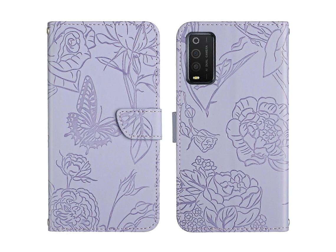 Capa De Couro Com Relevo Para Celular Tcl 205 Skin Feel Butterfly Peony