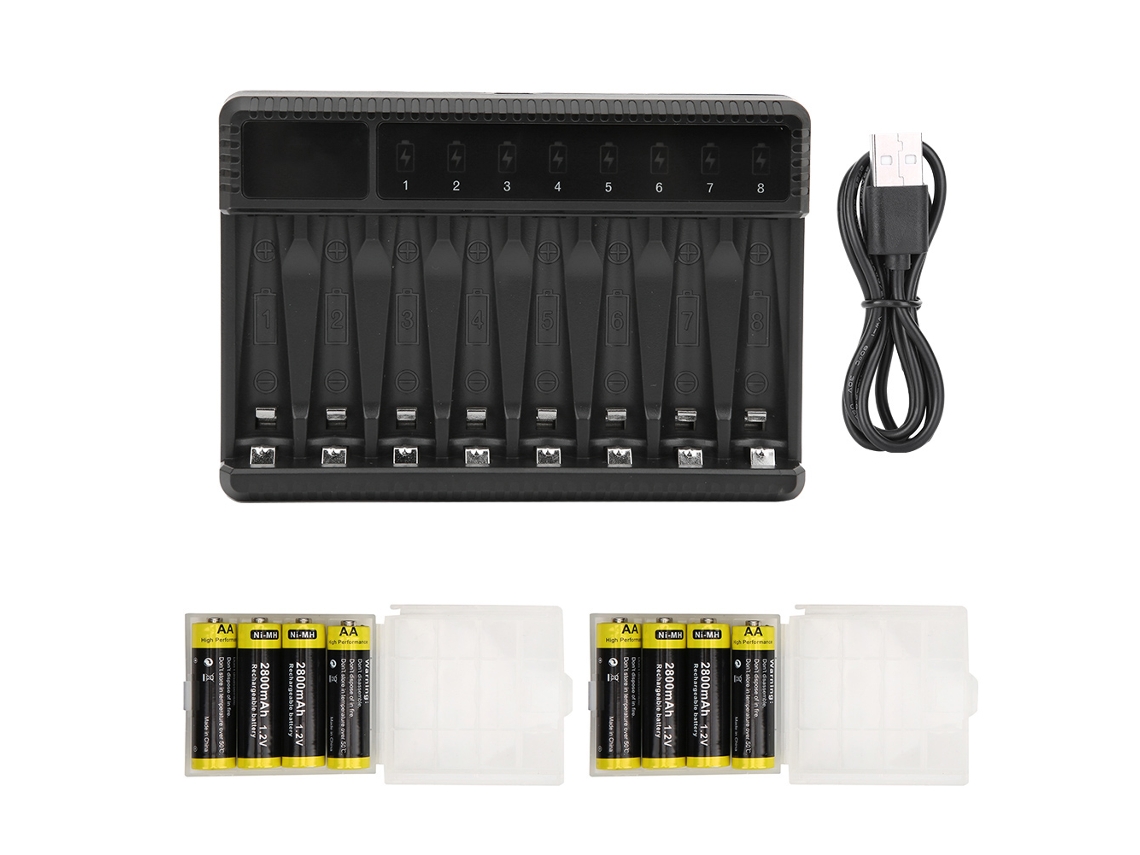 Seivi Ni Mh Usb Battery Charger For Aa Aaa Battery Charge Lcd Display Screen Eight Desktop Charger With 8 Aaa Battery LAXISCREED