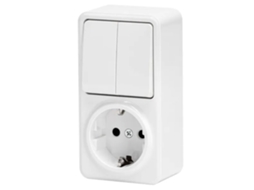 Tomada Elétrica 1x Schuko C/ Comutador Duplo Superfície