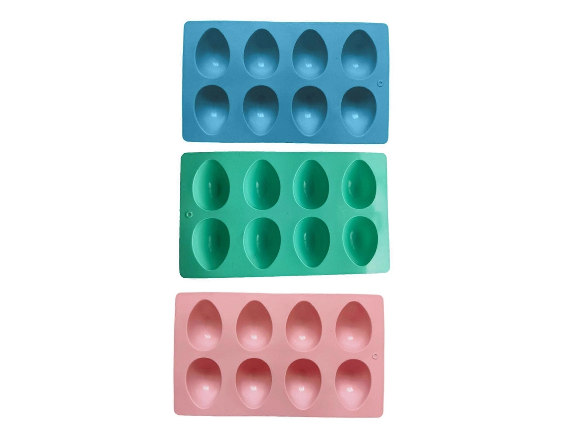 Formas De Silicone Em Formato De Ovos Com 8 Cavidades, Nas Cores Rosa, Verde E Azul, Ideais Para Confeitaria, Doces, Gelatinas E Artesanato Em Resina.